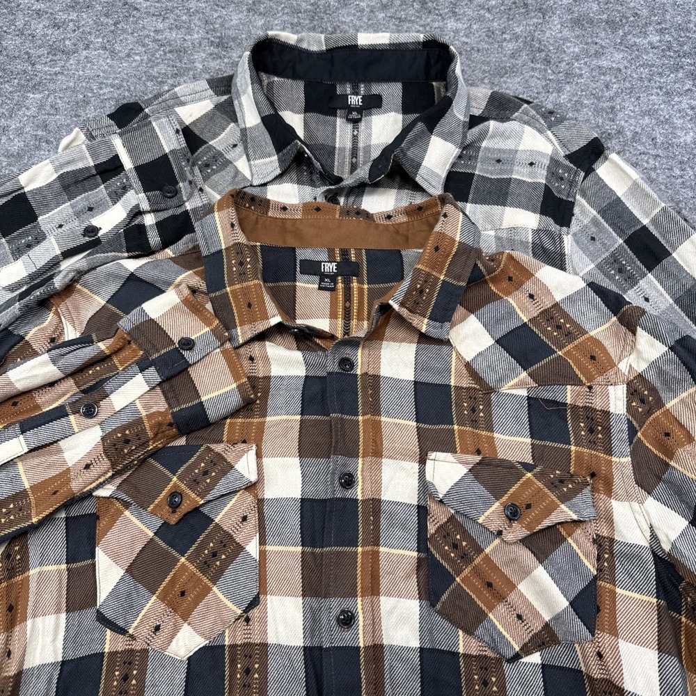 Frye jaquard flannel shirts men's XL plaid long sleeve pockets‎ western cowboy